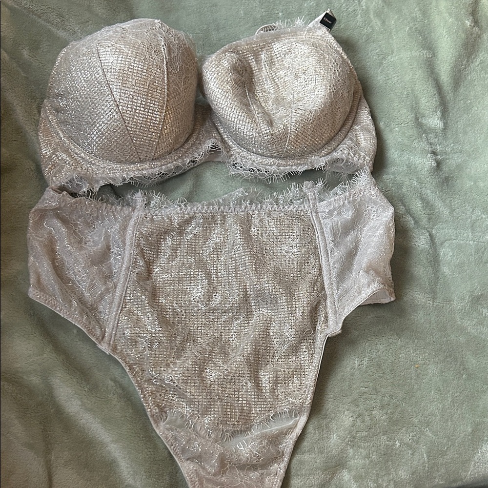 Victoria's Secret Shimmering Silver Lace Bra Set